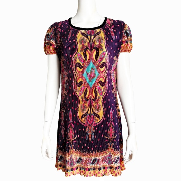 70s Mini Dress One Flight Up Rae Hepburn California Micro Pleat Vintage Retro - Picture 1 of 10